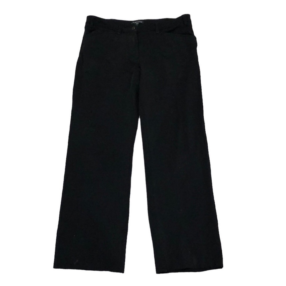 Eileen Fisher Straight Leg Pants Size Large Black Cut Off Raw Hem